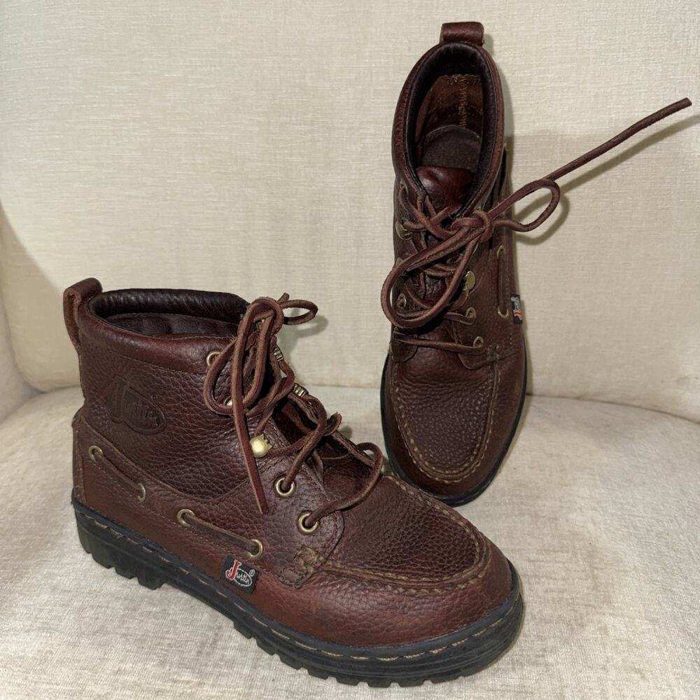 Vintage Justin L0991 Brown Leather Moc Toe Chukka Boots Womens Size 5M EUC
